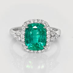 IGI 14K 3.53 Ct Natural Colombia Color Emerald&Diamonds Antique Engagement Ring