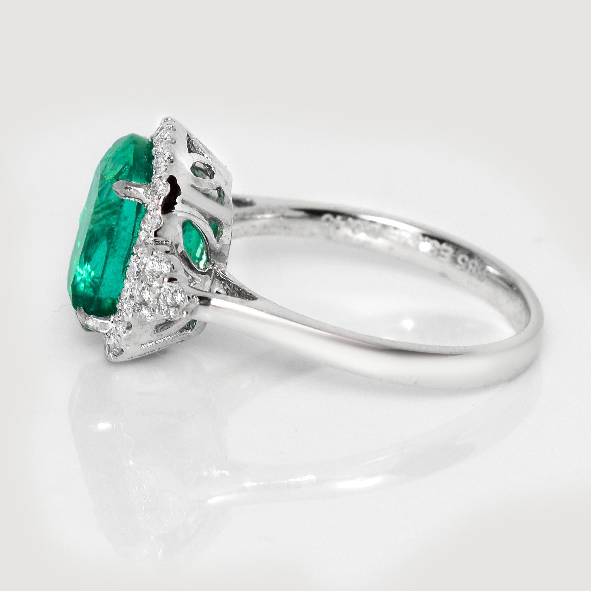 IGI 14K 3.53 Ct Natural Emerald&Diamonds Antique Engagement Ring For Sale 1