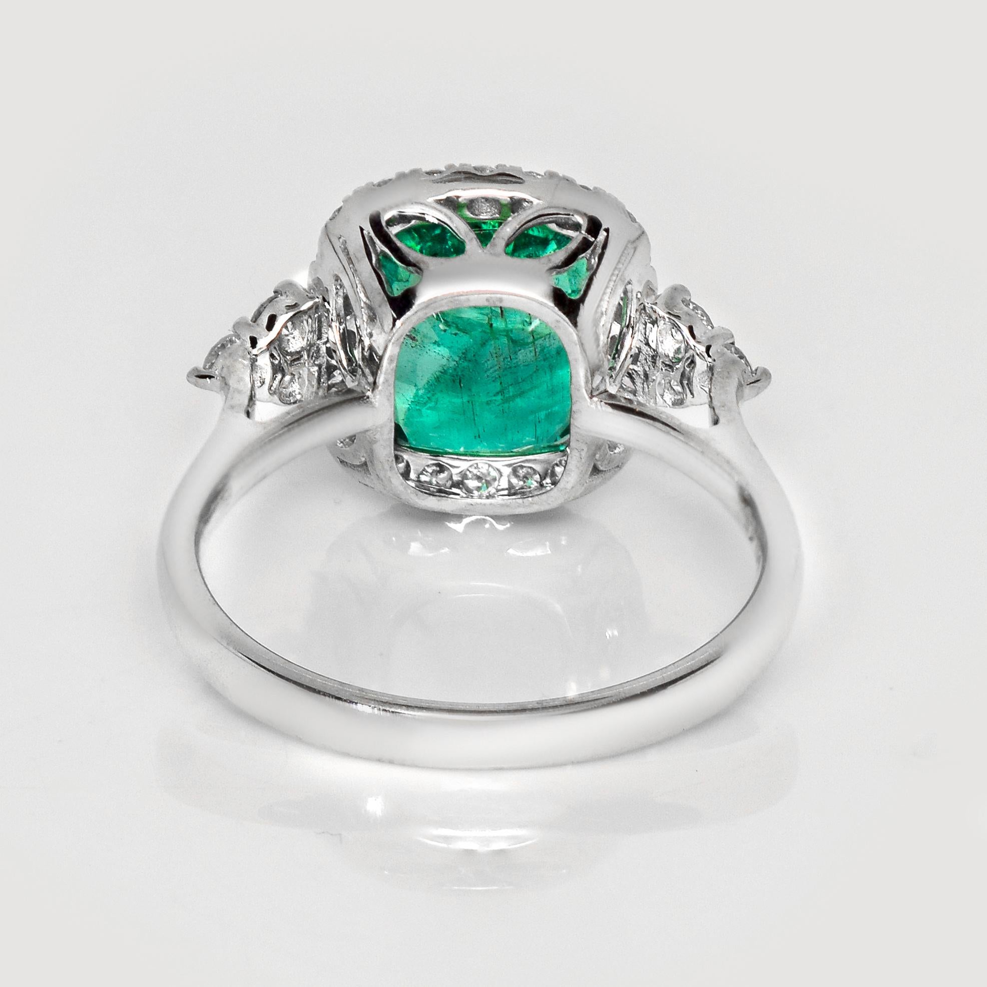 IGI 14K 3.53 Ct Natural Emerald&Diamonds Antique Engagement Ring For Sale 2