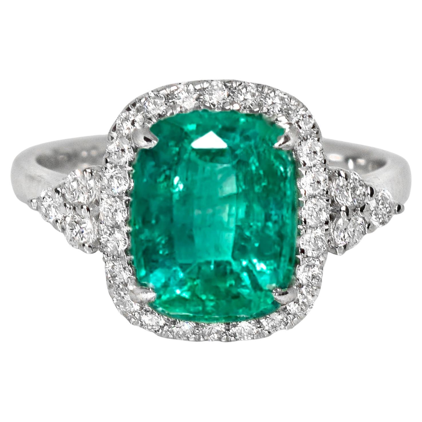 IGI 14K 3.53 Ct Natural Emerald&Diamonds Antique Engagement Ring