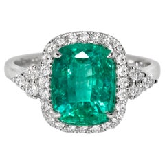 IGI 14K 3.53 Ct Natural Emerald&Diamonds Antique Engagement Ring