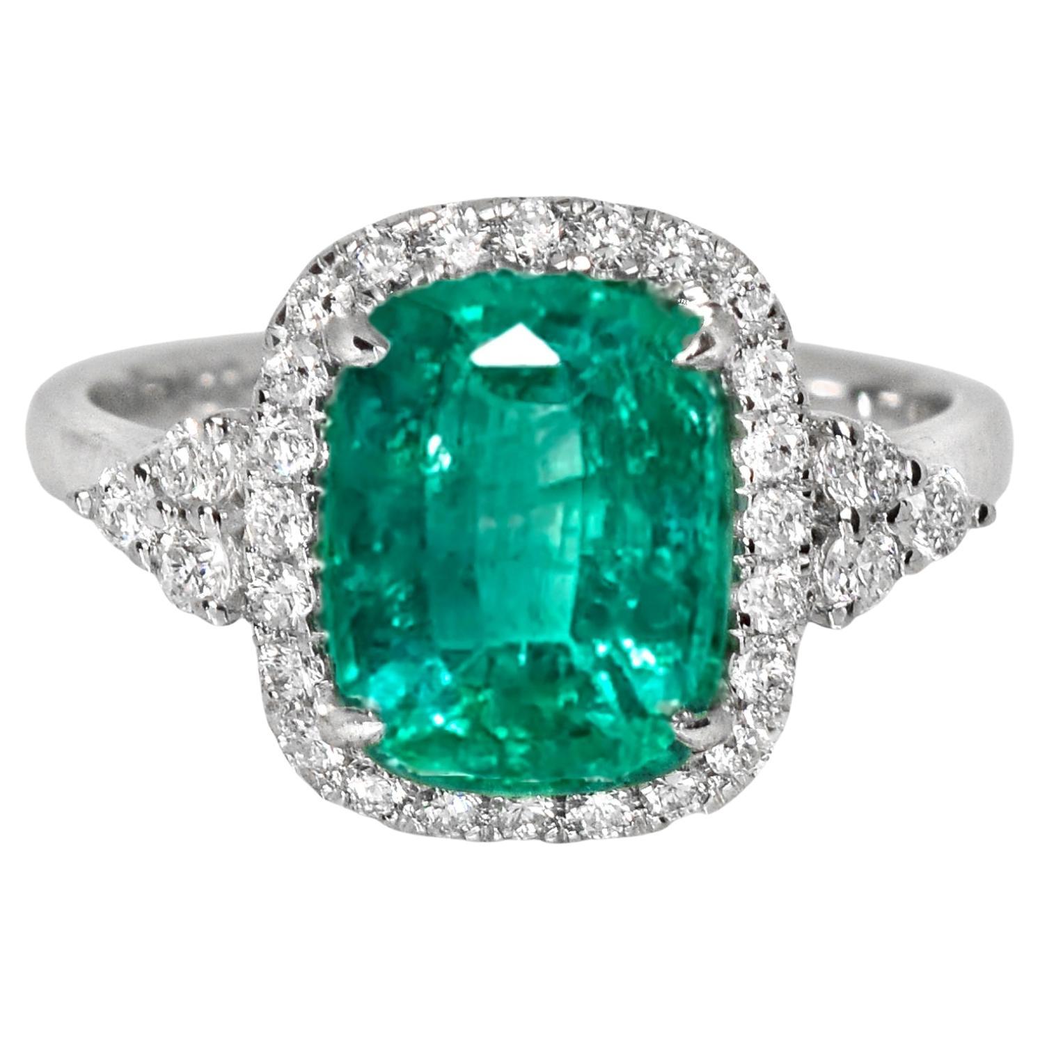 Bague de fiançailles IGI 14K 3.53 Ct Natural Emerald&Diamonds Antique