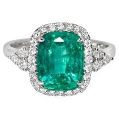 IGI 14K 3.53 Ct Natural Emerald&Diamonds Antique Engagement Ring