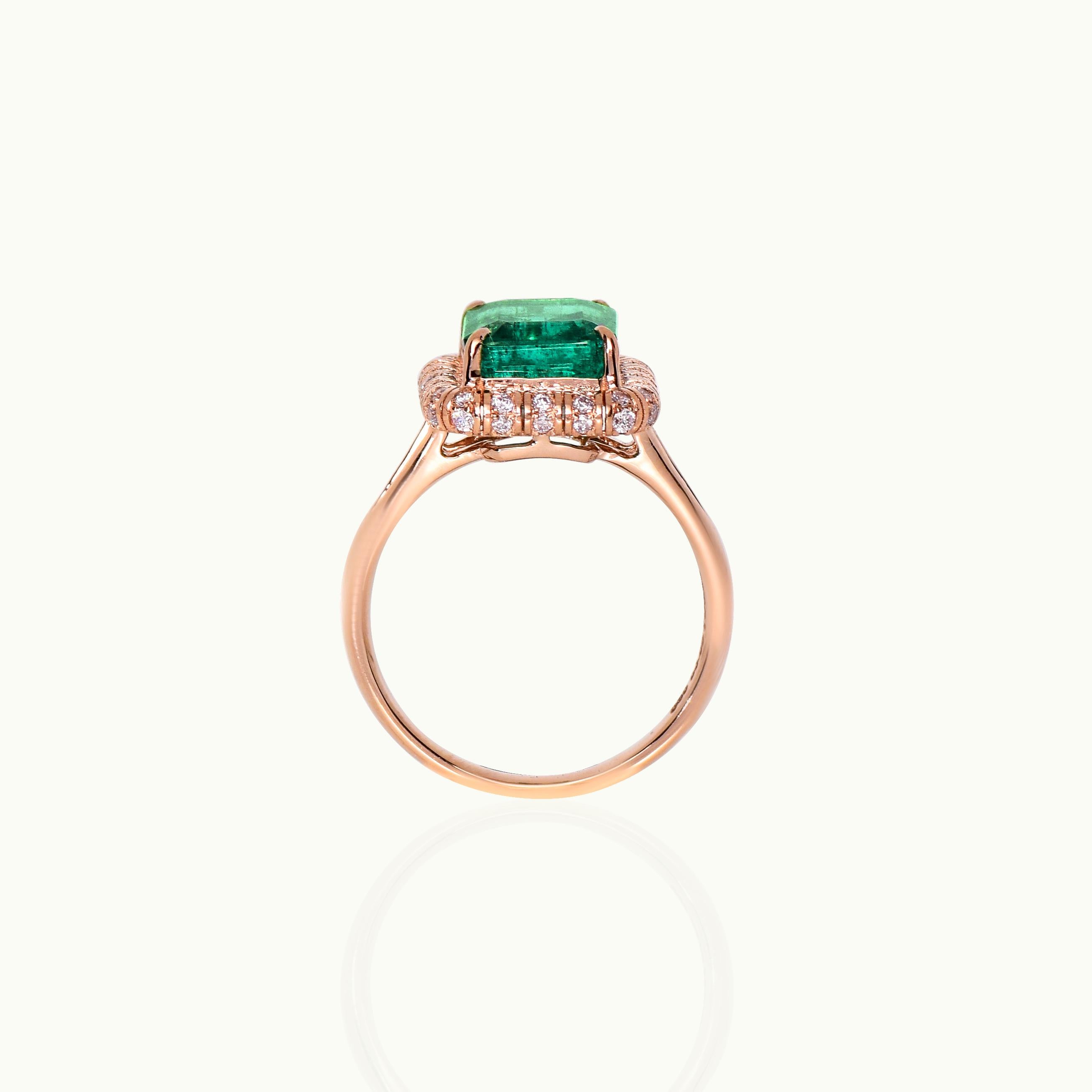 Women's or Men's IGI 14K 3.55 ct Natural Green Emerald&Pink Diamond Art Deco Engagement Ring