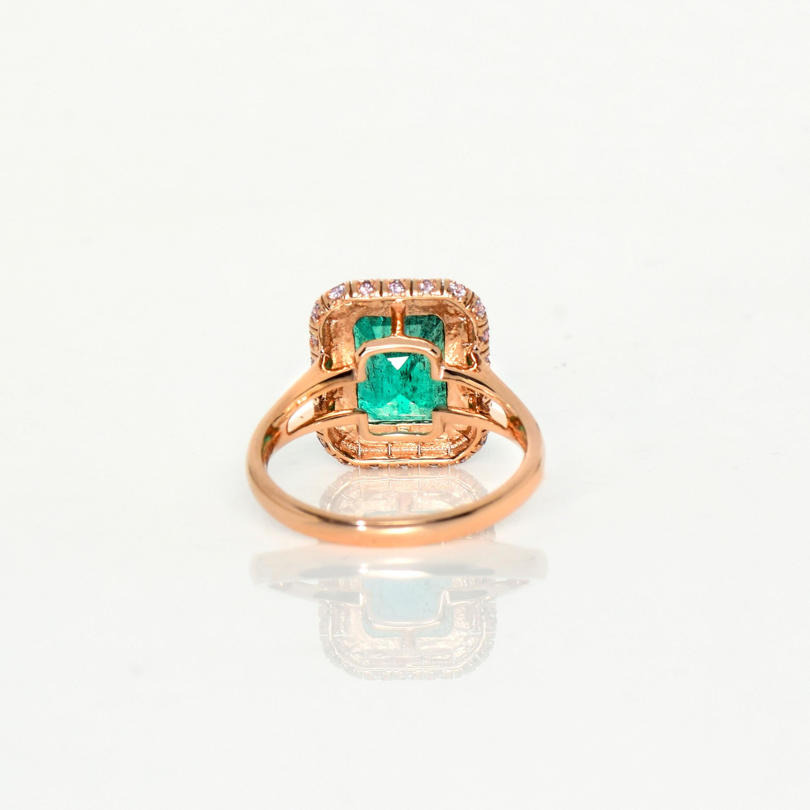 IGI 14K 3.55 ct Natural Green Emerald&Pink Diamond Art Deco Engagement Ring 3