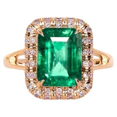 IGI 14K 3.55 ct Natural Green Emerald&Pink Diamond Art Deco Engagement Ring IGI 14K 3.55 ct Natural Green Emerald&Pink Diamond Art Deco Engagement Ring