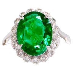 IGI 14K 3.59 Ct Natural Emerald&Diamonds Antique Engagement Ring