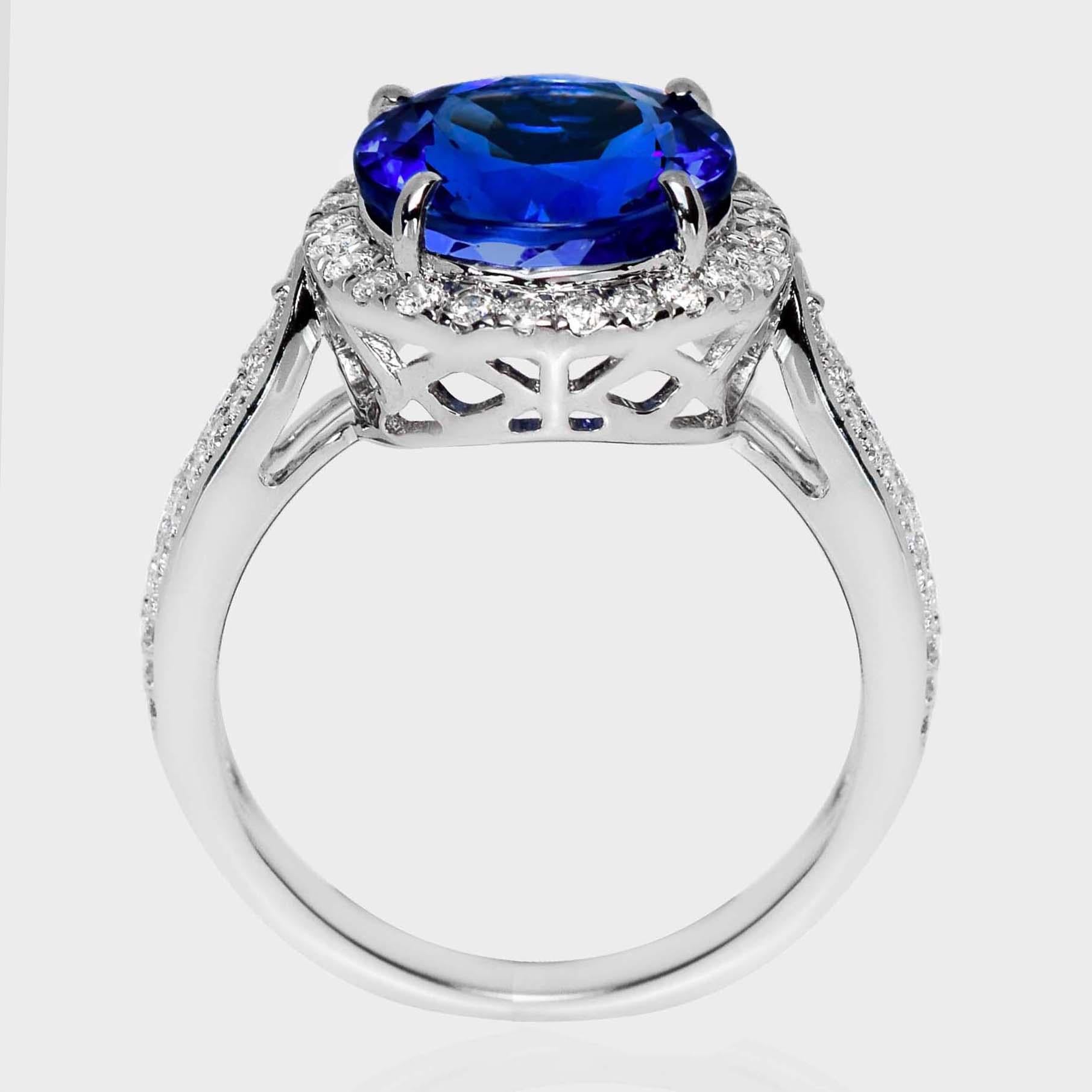 Anello di fidanzamento antico IGI 14K 3.70 Ct Natural Vivid Violet Tanzanite&Diamonds In condizioni Nuovo in vendita a Kaohsiung City, TW
