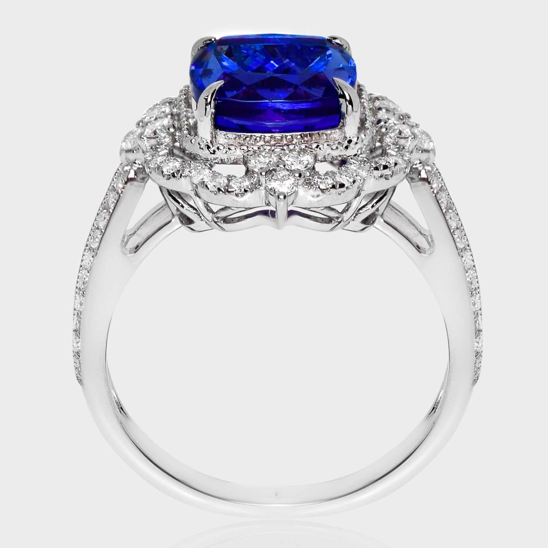 IGI 14K 3.70 Ct Natural Vivid Diamonds Tanzanite&Diamonds Antique Engagement Ring Neuf - En vente à Kaohsiung City, TW