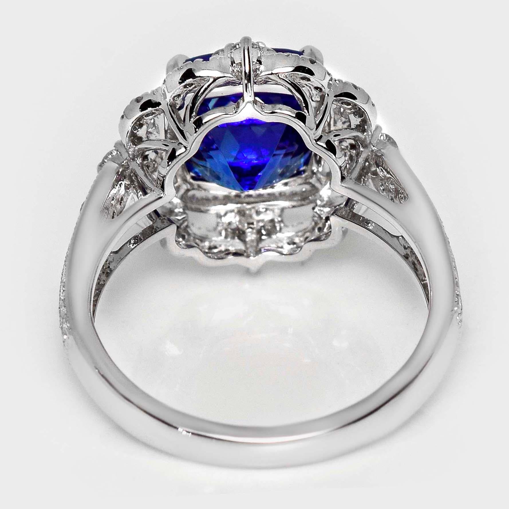 IGI 14K 3.70 Ct Natural Vivid Diamonds Tanzanite&Diamonds Antique Engagement Ring en vente 1