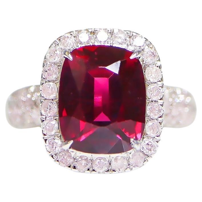 IGI 14K 3.72 Ct Red Garnet&Pink Diamonds Antique Art Deco Style Engagement Ring