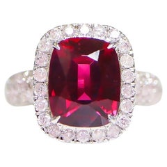 IGI 14K 3,72 Karat roter Granat&Rosa Diamanten Antiker Verlobungsring im Art-déco-Stil