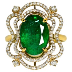 IGI 14K 3,93 qt Esmeralda verde viva natural&Diamantes Anillo de compromiso Art Déco
