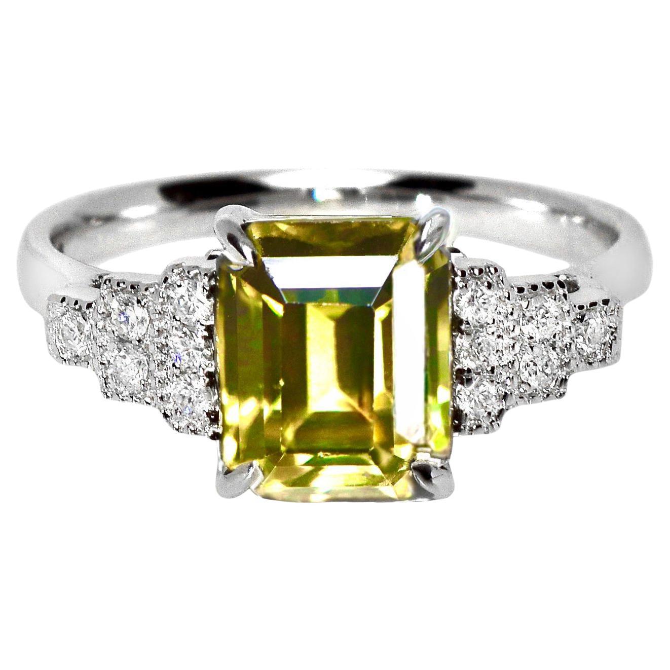 IGI 14K 3.95 Ct Natürlicher Vivid Grüner Zirkon Antiker Art Deco Verlobungsring
