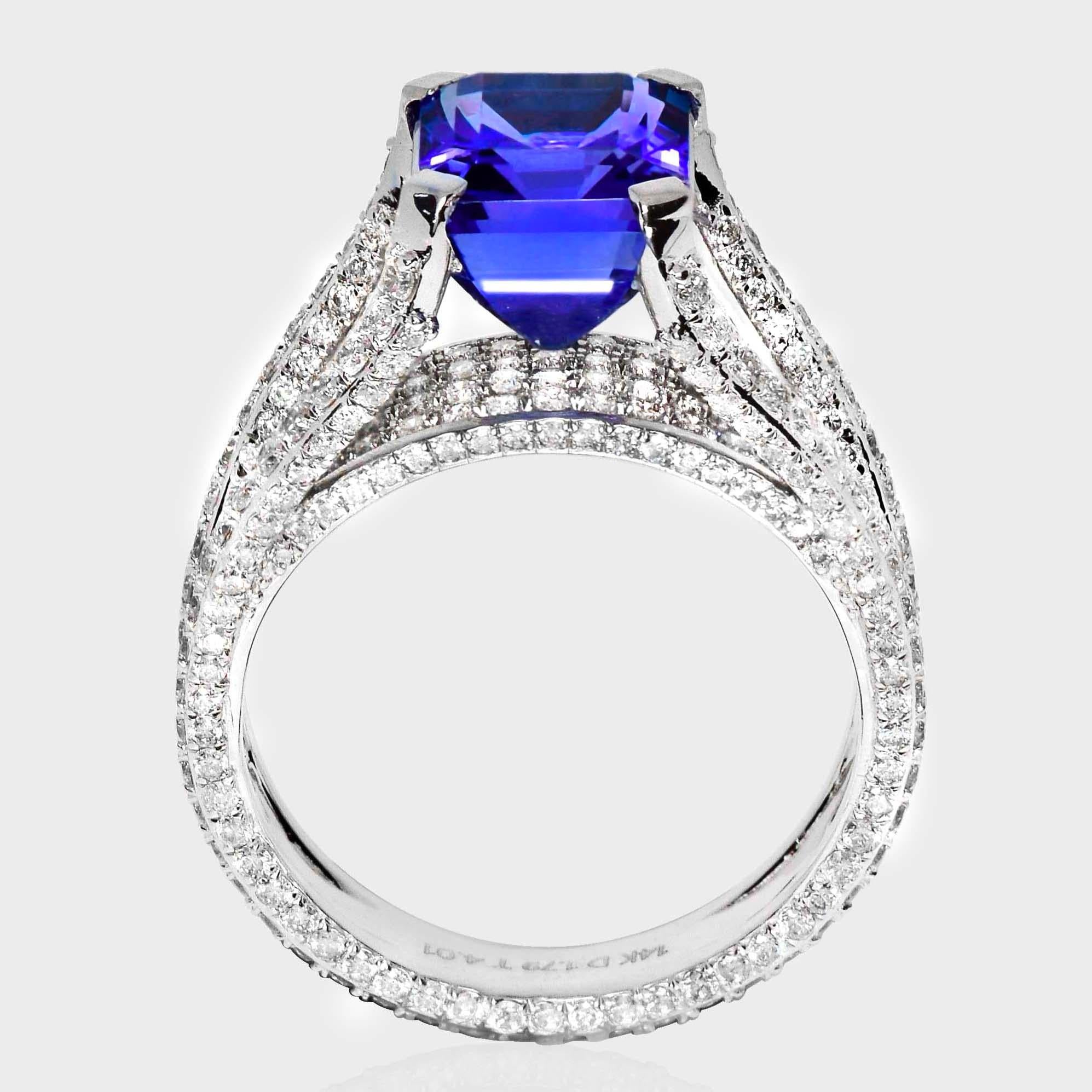 IGI 14K 4.01 Ct Natural Vivid Diamonds Tanzanite&Diamonds Antique Engagement Ring Neuf - En vente à Kaohsiung City, TW