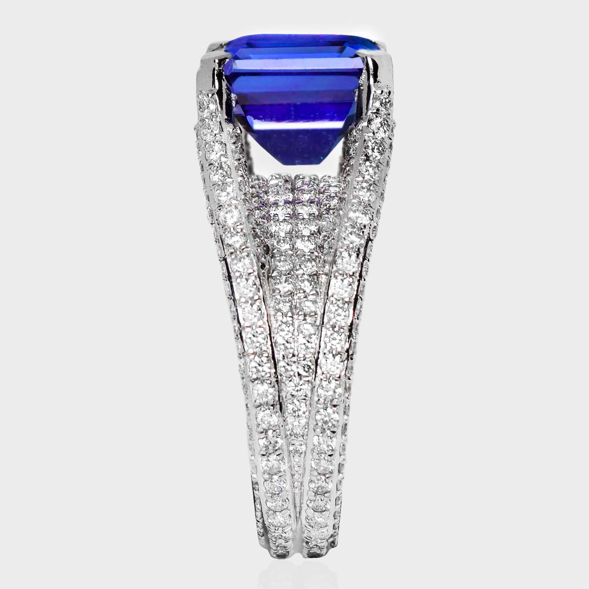 IGI 14K 4.01 Ct Natural Vivid Diamonds Tanzanite&Diamonds Antique Engagement Ring Pour femmes en vente