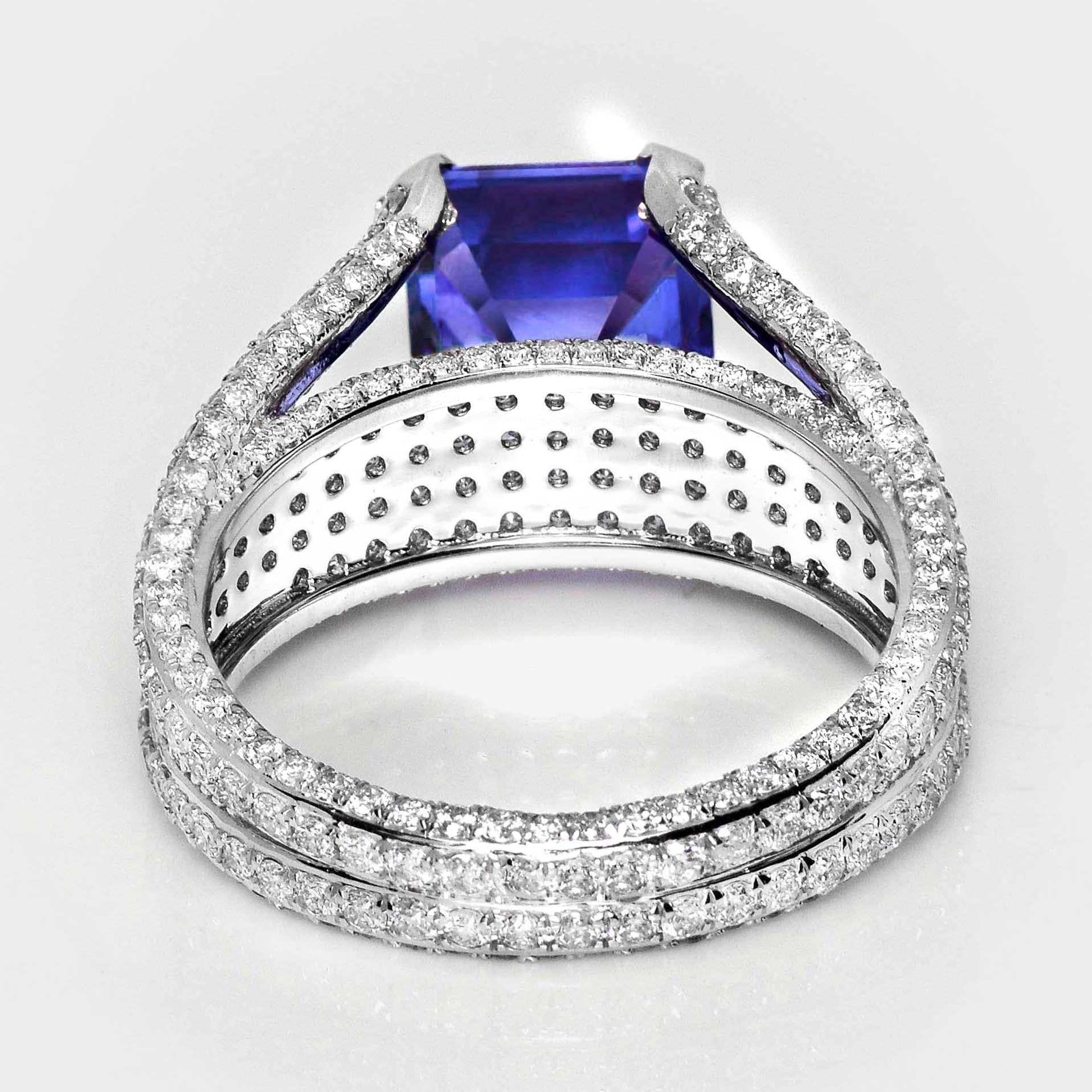IGI 14K 4.01 Ct Natural Vivid Diamonds Tanzanite&Diamonds Antique Engagement Ring en vente 1