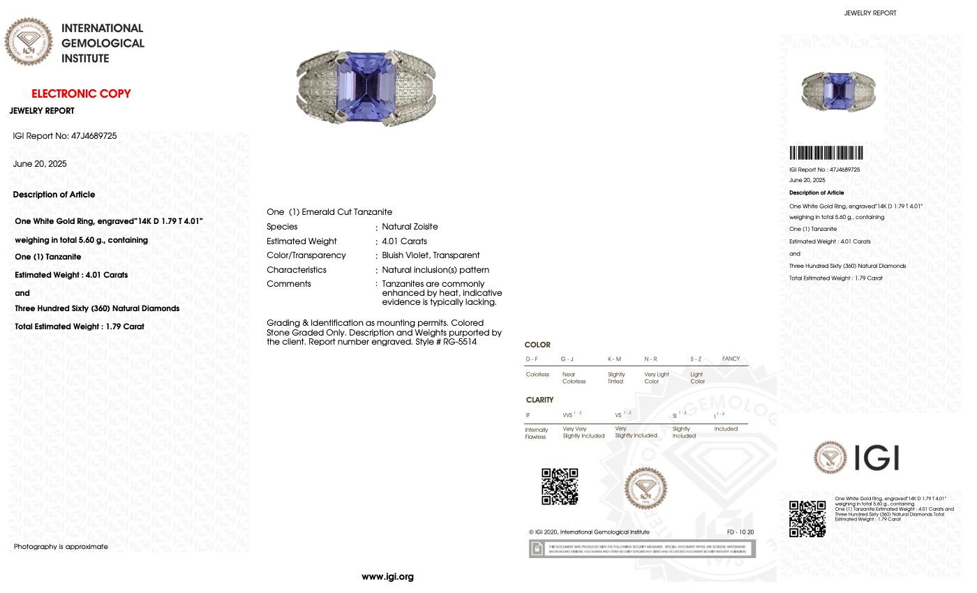 IGI 14K 4.01 Ct Natural Vivid Diamonds Tanzanite&Diamonds Antique Engagement Ring en vente 2