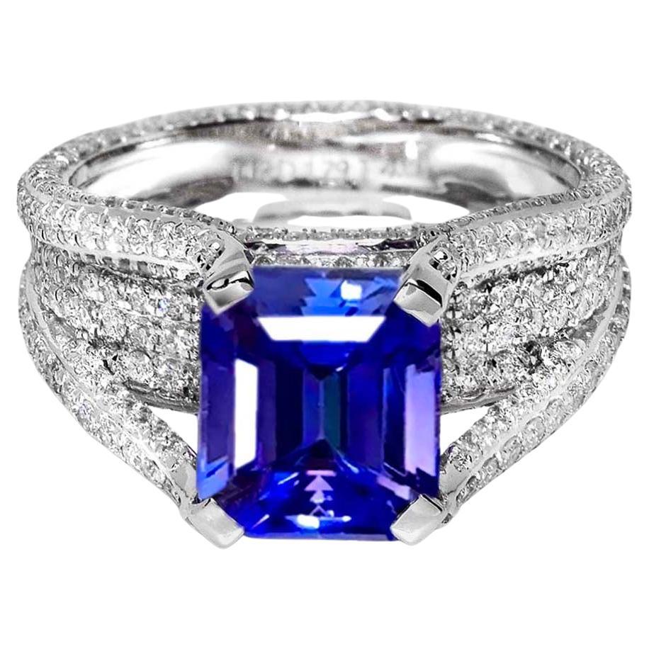 IGI 14K 4.01 Ct Natural Vivid Diamonds Tanzanite&Diamonds Antique Engagement Ring