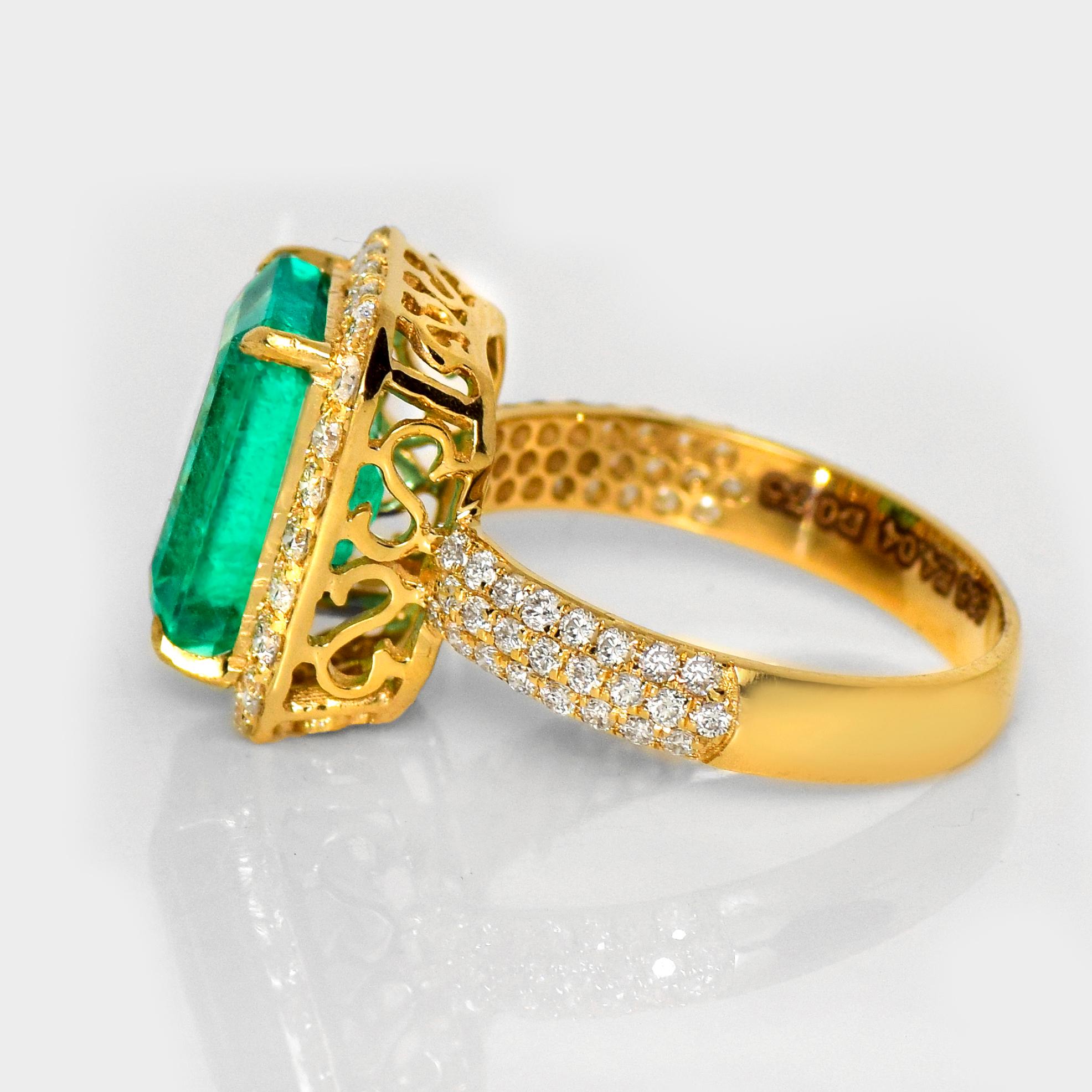 IGI 14K 4.04 Ct Natural Emerald&Diamonds Antique Engagement Ring For Sale 1