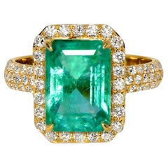 IGI 14K 4.04 Ct Esmeralda Natural&Diamantes Anillo de Compromiso Antiguo