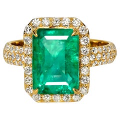 IGI 14K 4.04 Ct Natural Emerald&Diamonds Antique Engagement Ring