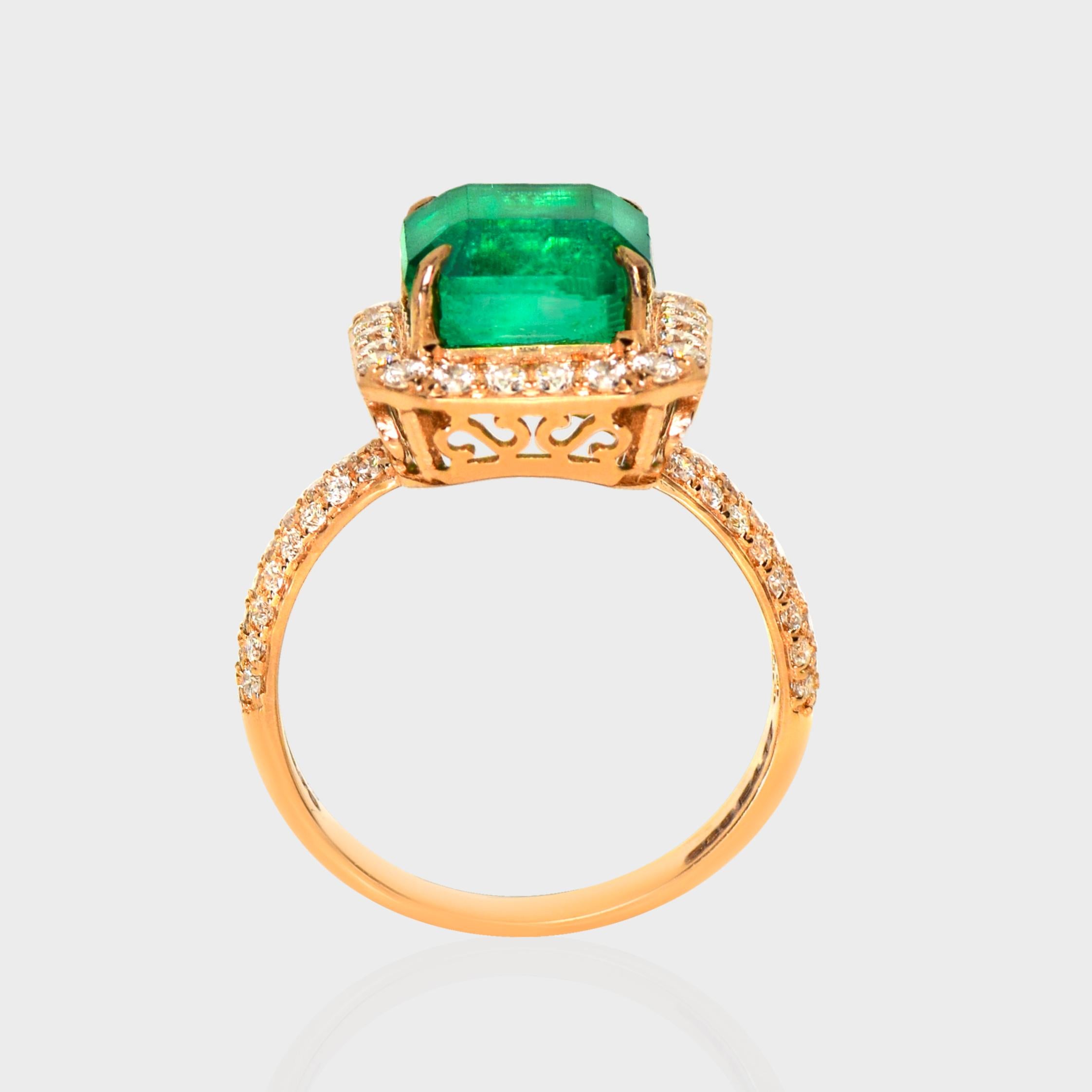 IGI 14K 4.17 Ct Natural Emerald&Diamonds Antique Engagement Ring In New Condition For Sale In Kaohsiung City, TW
