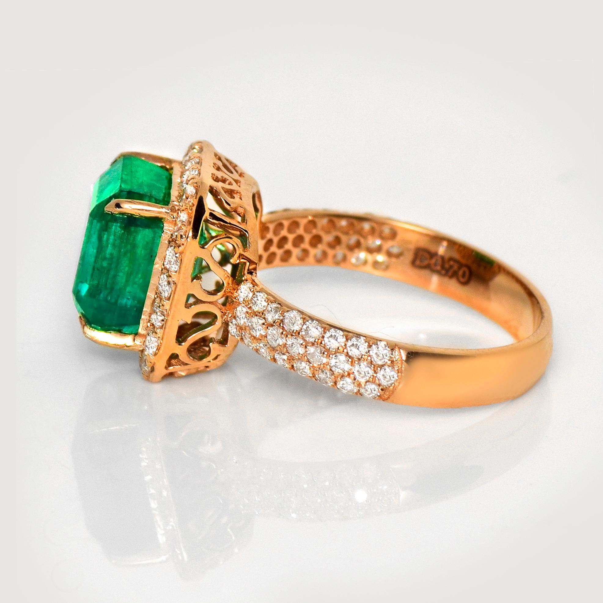 IGI 14K 4.17 Ct Natural Emerald&Diamonds Antique Engagement Ring For Sale 1
