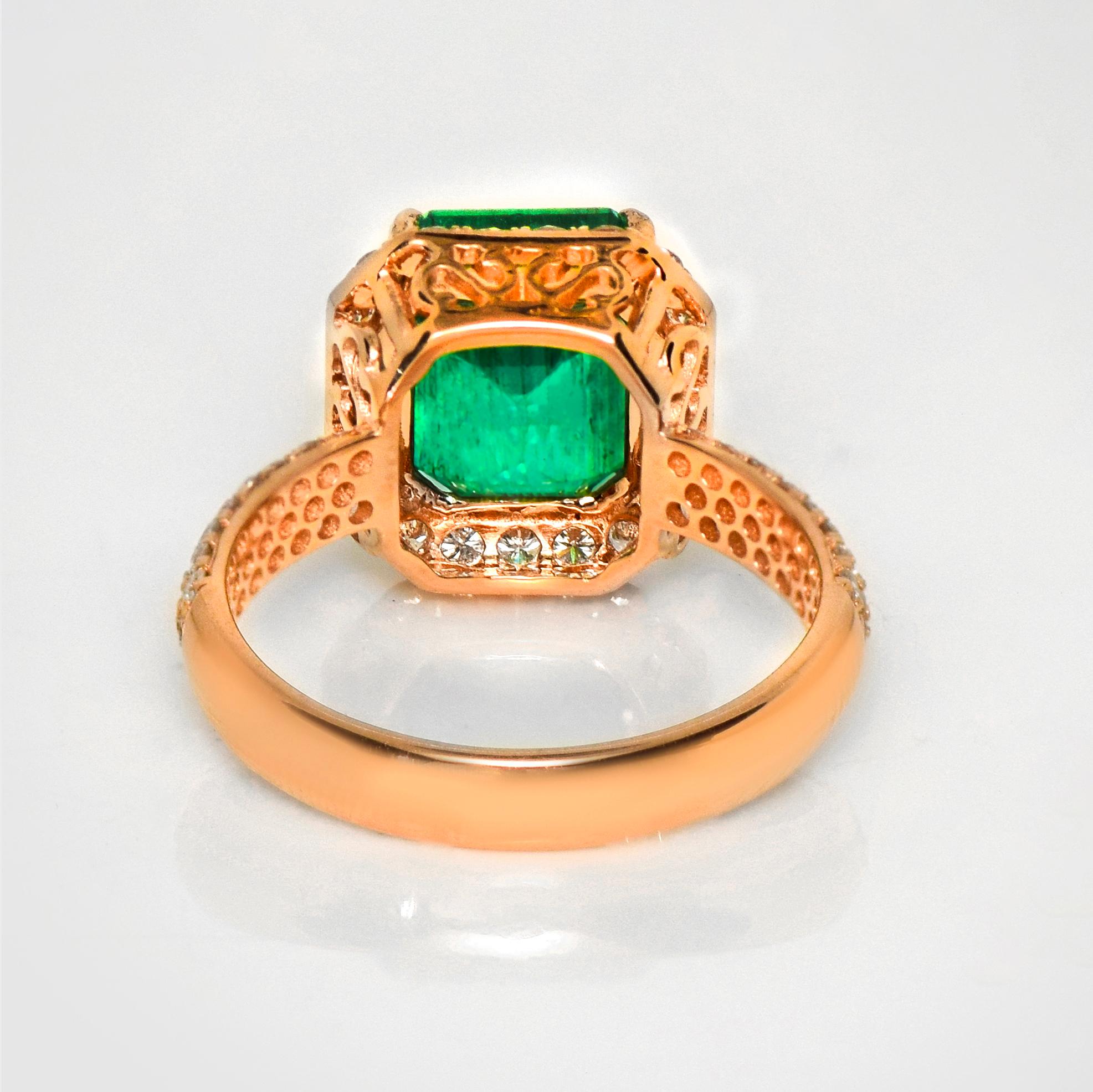 IGI 14K 4.17 Ct Natural Emerald&Diamonds Antique Engagement Ring For Sale 2