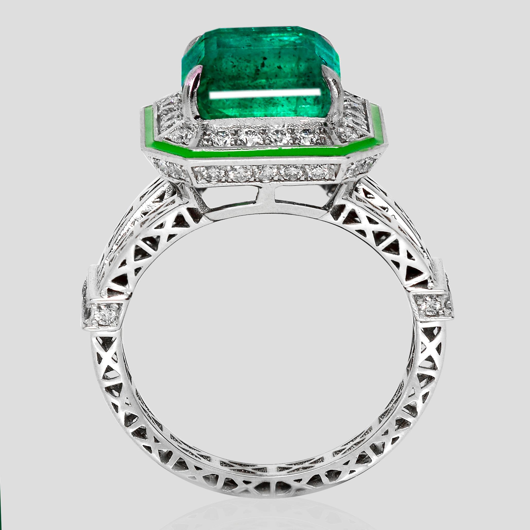 Taglio a goccia Anello di fidanzamento antico IGI 14K 4,18 ct Zambia Emerald&Diamonds in vendita