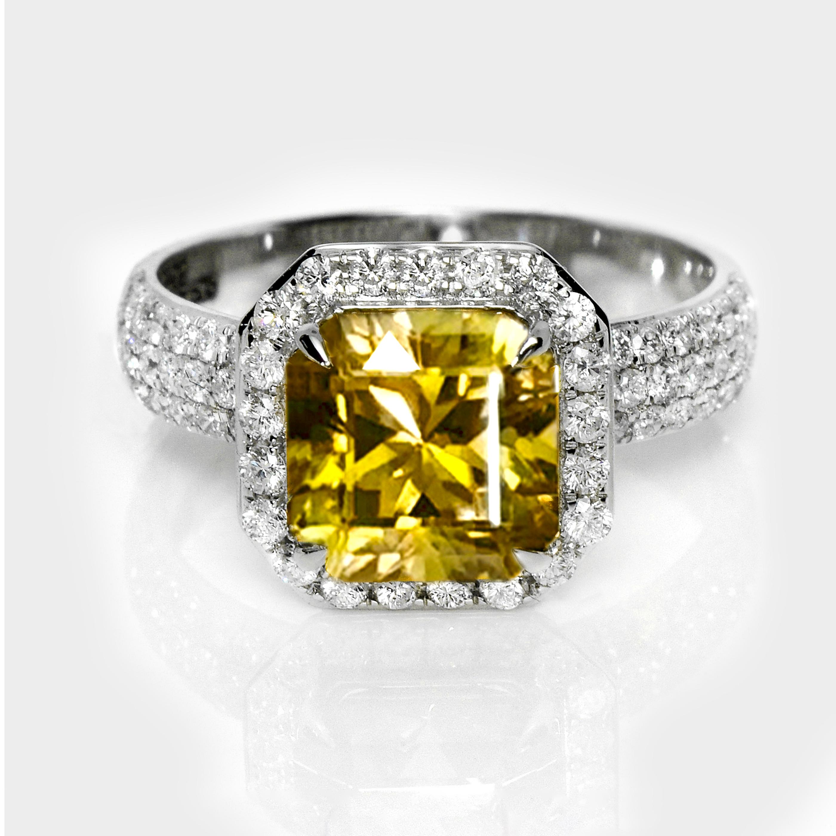 *IGI 14k 4.27 Ct Circón Amarillo Natural Anillo de Compromiso Antiguo Estilo Art Decó*

Amarillo natural certificado por el IGI y talla maestra de 4,27 ct engastado en la banda de oro rosa de 14 quilates pave' con diamantes FG VS naturales de talla
