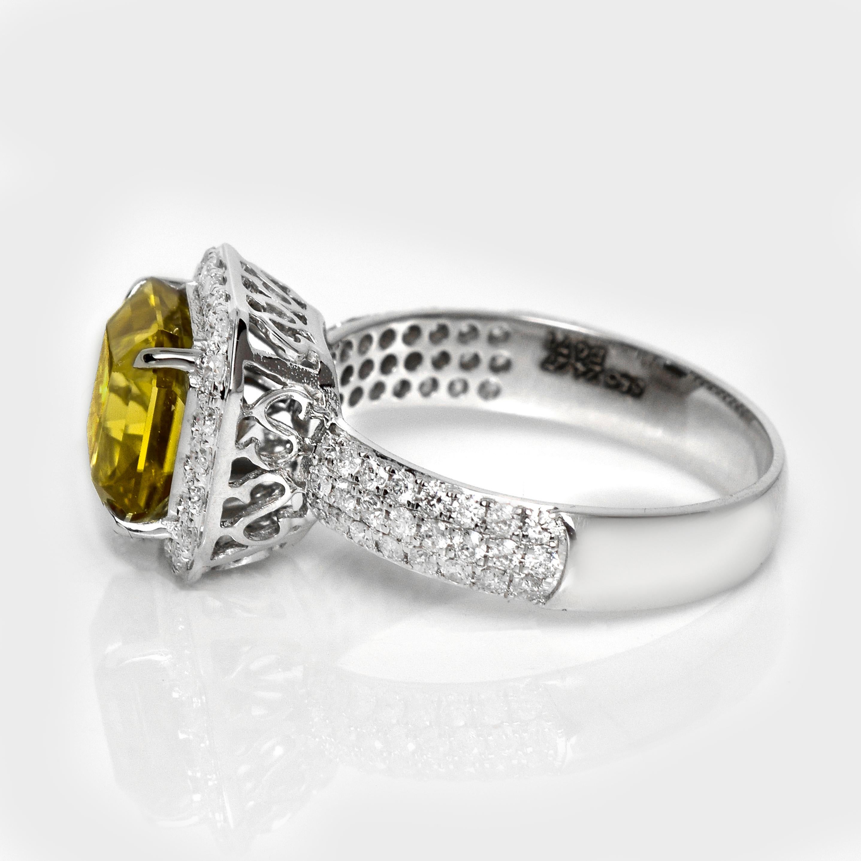 IGI 14K 4.27 Ct Circón Amarillo Vivo Natural Anillo de Compromiso Art Decó Antiguo Corte cuadrado en venta