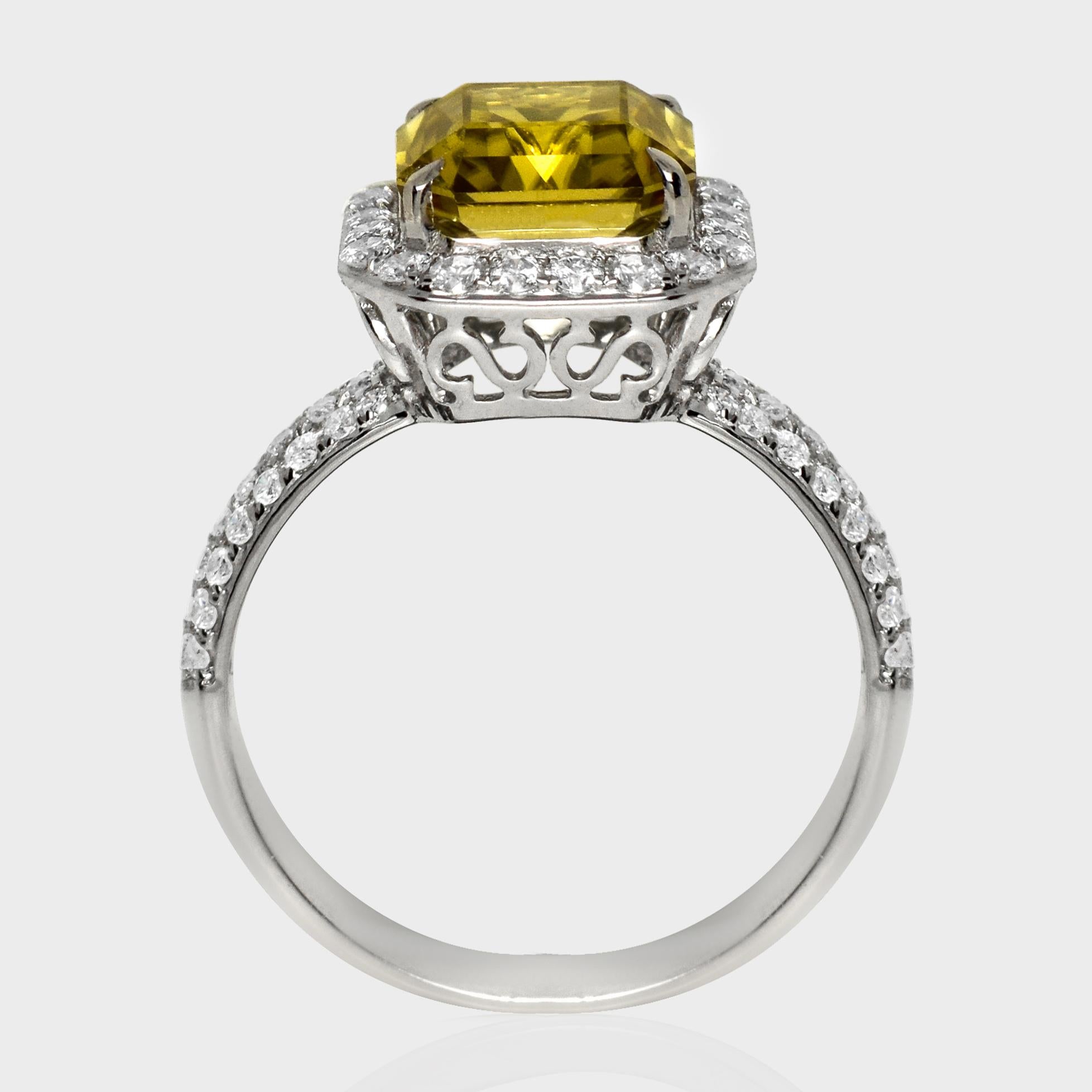 De las mujeres IGI 14K 4.27 Ct Circón Amarillo Vivo Natural Anillo de Compromiso Art Decó Antiguo en venta