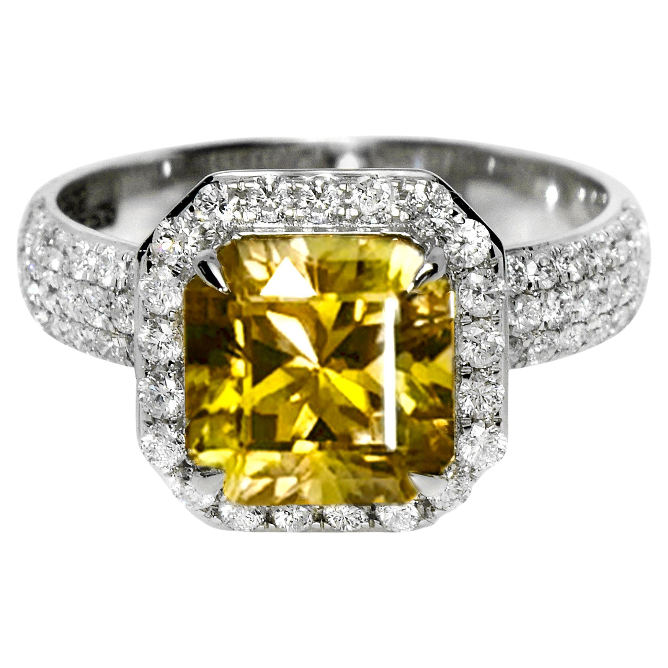 IGI 14K 4.27 Ct Natürlicher Vivid Gelber Zirkon Antiker Art Deco Verlobungsring