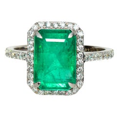 IGI 14K 4.40 Ctw Natural Emerald Diamond Antique Art Deco Engagement Ring