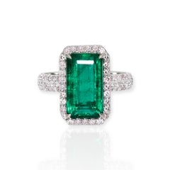 IGI 14K 4.47 Ct Natural Emerald&Diamonds Antique Engagement Ring