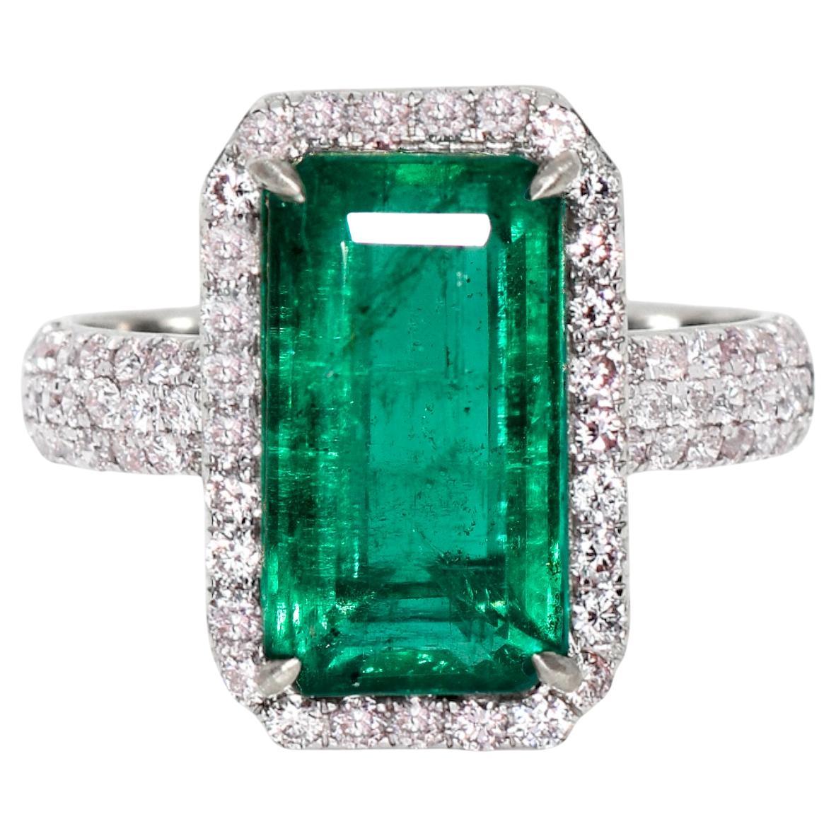 IGI 14K 4.47 Ct Esmeralda Natural&Diamantes Anillo de Compromiso Antiguo