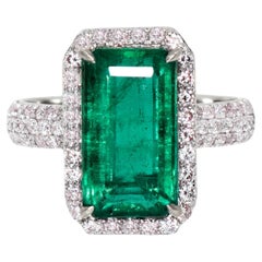 IGI 14K 4.47 Ct Natural Emerald&Diamonds Antique Engagement Ring