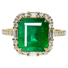 IGI 14K 4,47 qt Esmeralda verde viva natural&Diamantes Anillo de compromiso Art Déco