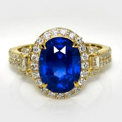 IGI 14K 4.52 Ct Natural Vivid Blue Sapphire&Diamonds Engagement Ring