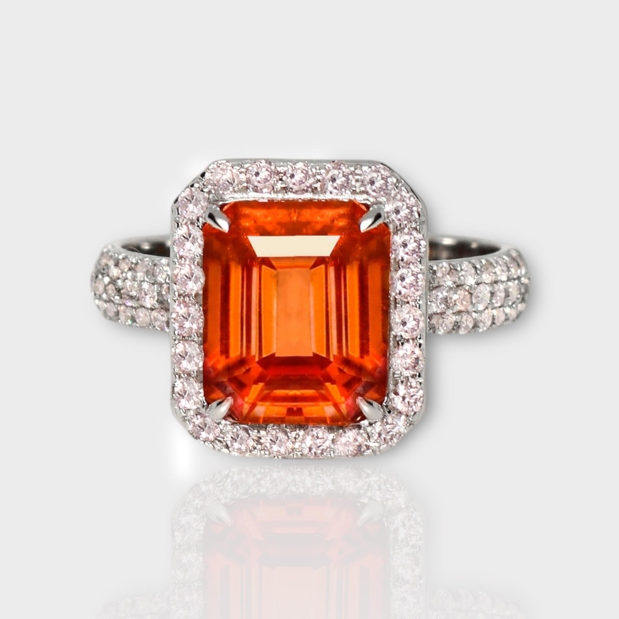 *IGI 14K 4.60 Ct Fanta Garnet&Diamonds Antique Art Deco Style Engagement Ring*

A natural high-quality Fanta Garnet weighing 4.60 ct is set on a 14K white gold halo design band with natural round brilliant-cut pink diamonds weighing 0.74 ct.

The