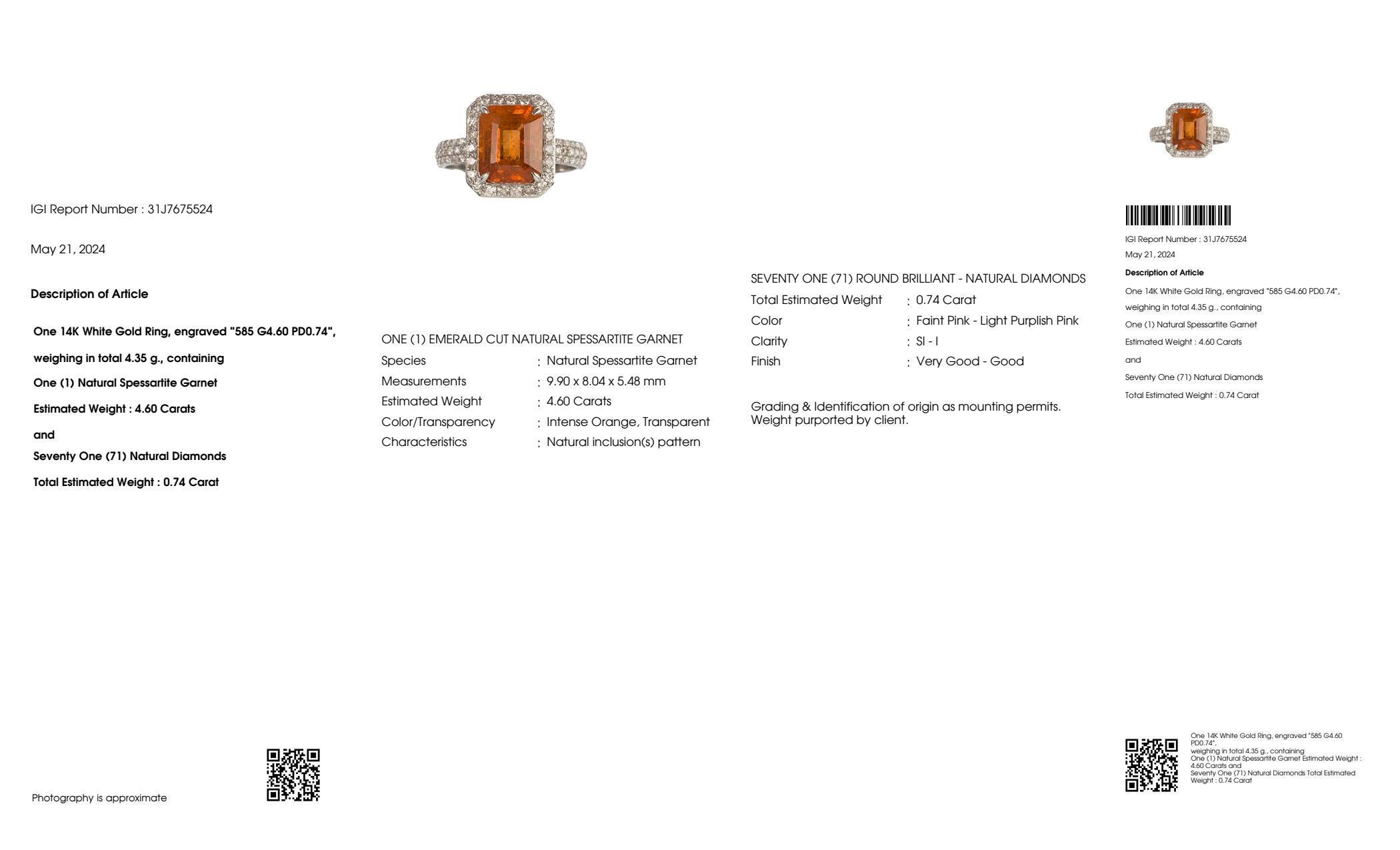 Contemporary IGI 14K 4.60 Ct Fanta Garnet&Diamonds Antique Art Deco Style Engagement Ring