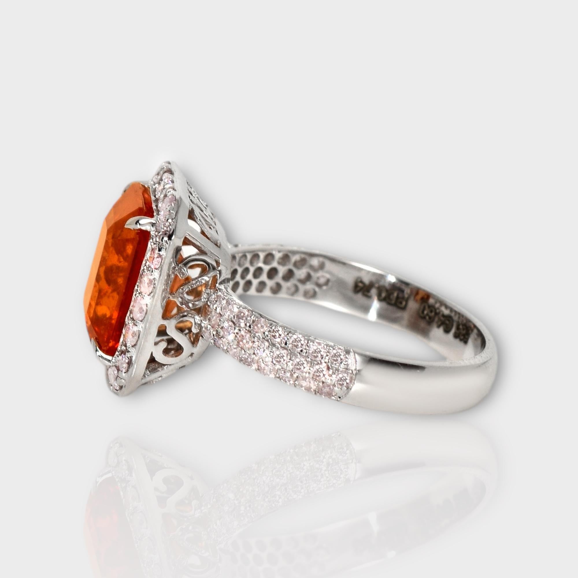 IGI 14K 4.60 Ct Fanta Garnet&Diamonds Antique Art Deco Style Engagement Ring 1