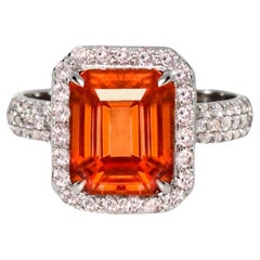 IGI 14K 4.60 Ct Fanta Garnet&Diamonds Antique Art Deco Style Engagement Ring