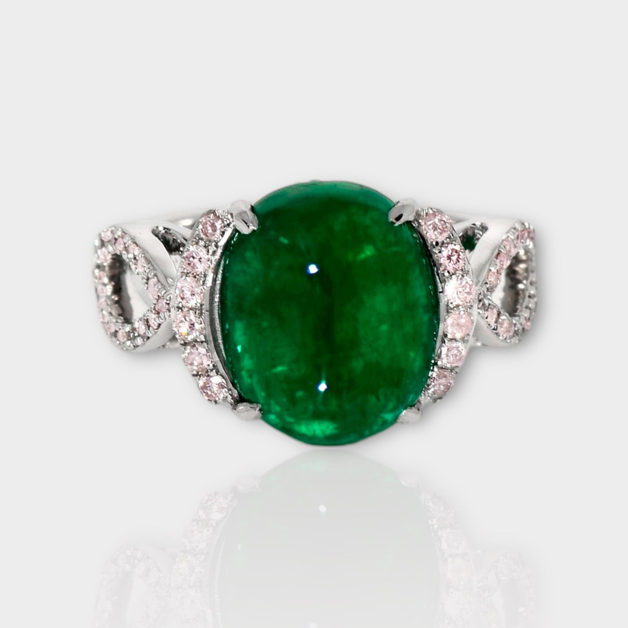 *IGI 14K 4.63 Ct Emerald&Pink Diamonds Antique Art Deco Style Engagement Ring*

A natural Zambia green emerald weighing 4.63 ct is set on a 14K white gold arc deco design band with natural pink diamonds weighing 0.36 ct.

The good-quality natural