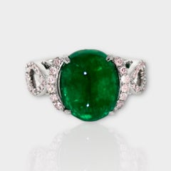 IGI 14K 4.63 Ct Esmeralda&Diamantes Rosas Anillo de Compromiso Antiguo Estilo Art Decó