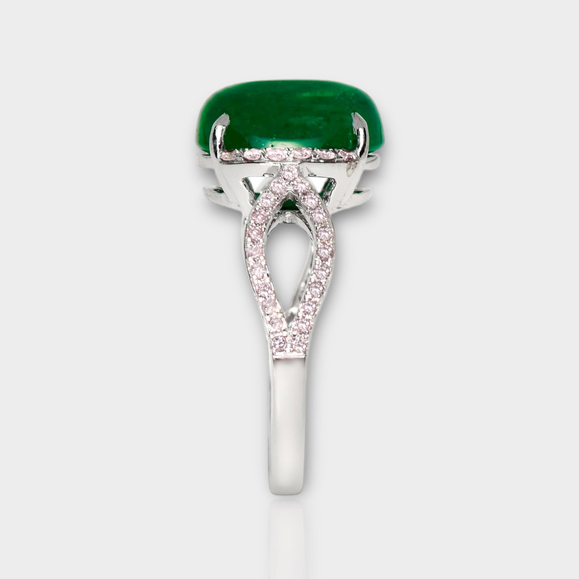 IGI 14K 4.63 Ct Emerald&Pink Diamonds Antique Art Deco Style Engagement Ring In New Condition For Sale In Kaohsiung City, TW