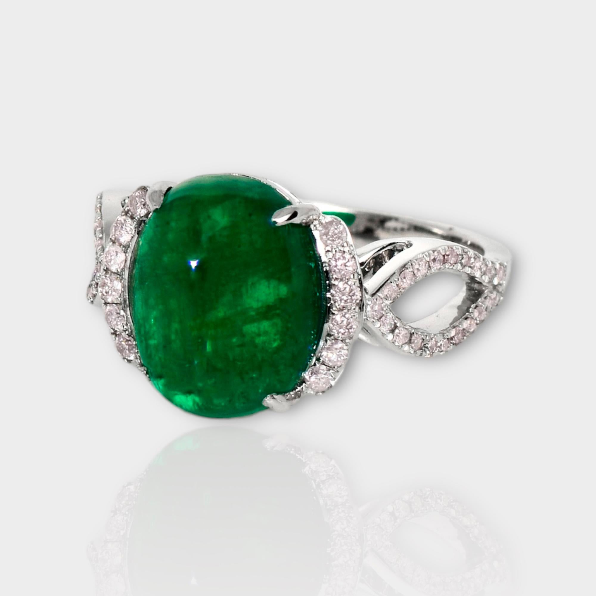 Women's IGI 14K 4.63 Ct Emerald&Pink Diamonds Antique Art Deco Style Engagement Ring For Sale