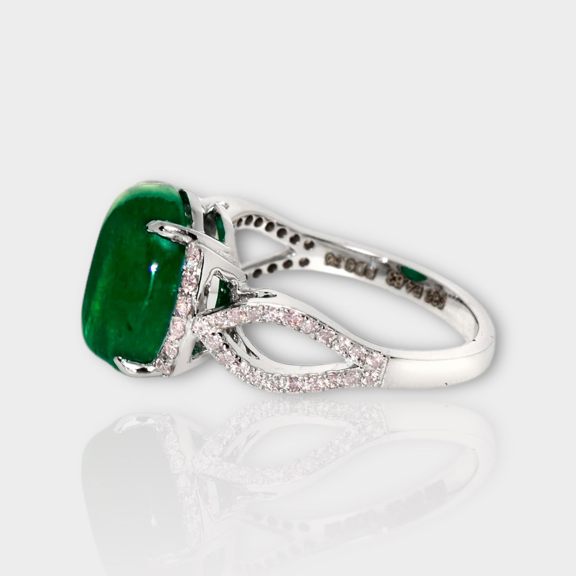 IGI 14K 4.63 Ct Emerald&Pink Diamonds Antique Art Deco Style Engagement Ring For Sale 1