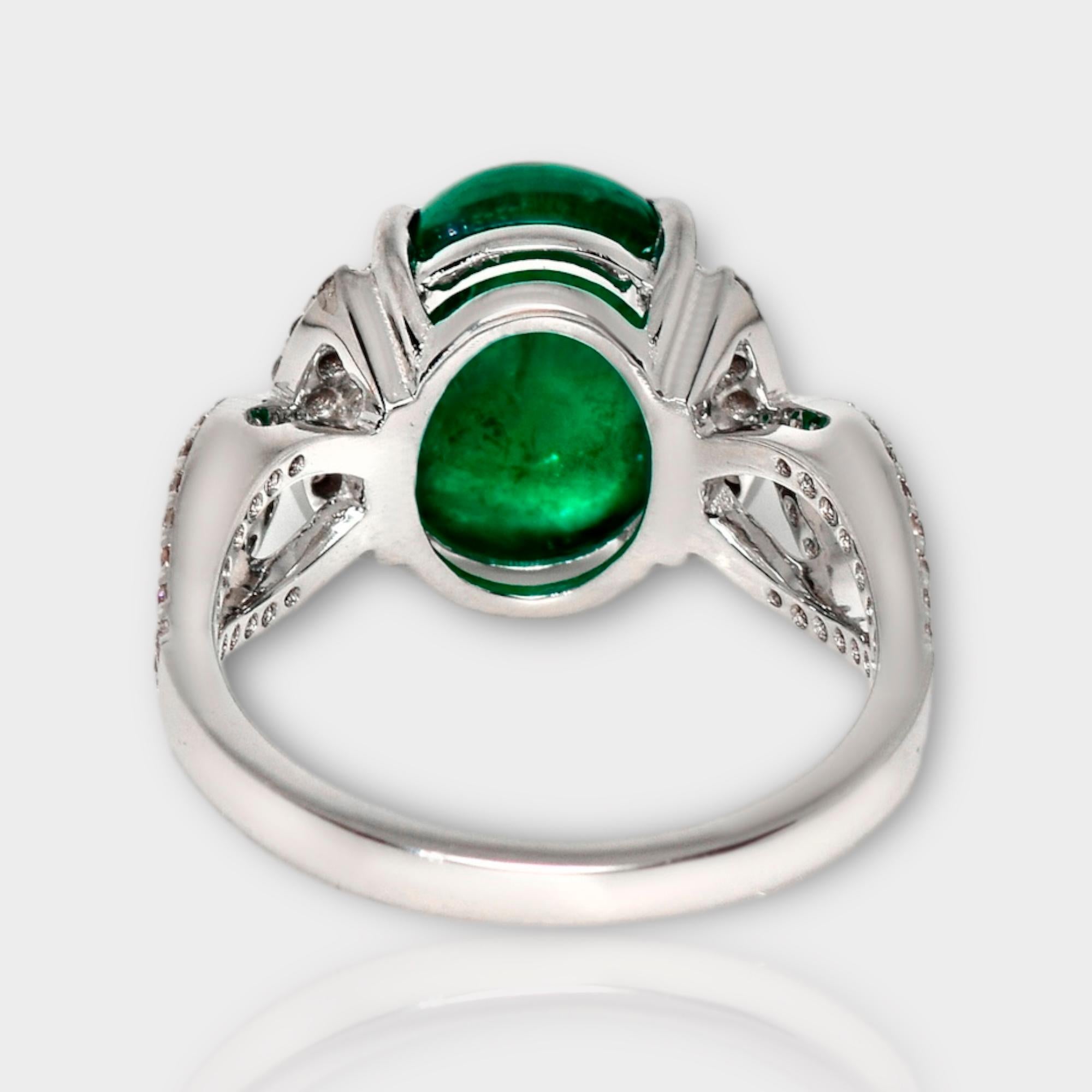 IGI 14K 4.63 Ct Emerald&Pink Diamonds Antique Art Deco Style Engagement Ring For Sale 2